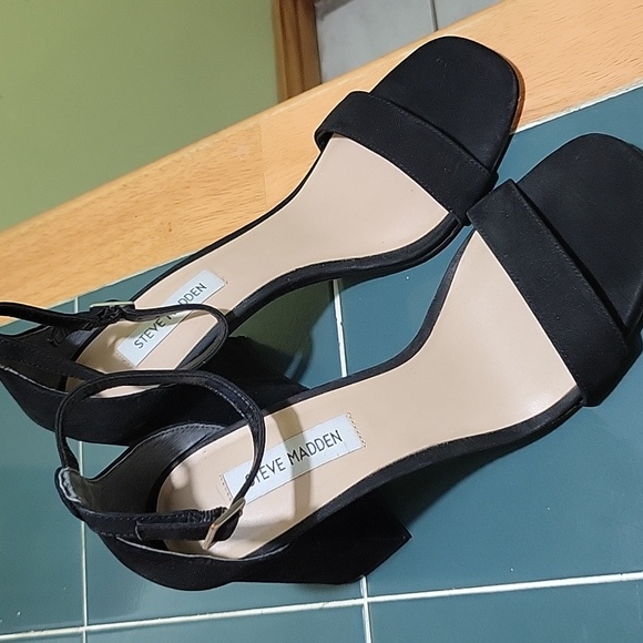 Steven Madden Dillion Black Strap Block Heel Nubuck Leather 10 Classic Cocktail - Picture 5 of 16